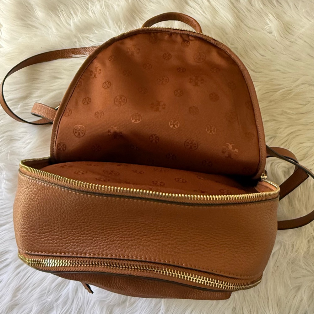 Tory Burch Large Thea Backpack Leather Brown with Gold zippers - Picture 14 of 15